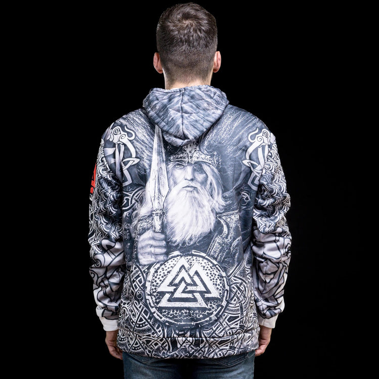 Felpa con cappuccio vichinga Mjöllnir e Valknut Felpa con cappuccio vichinga Mjöllnir e Valknut