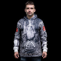 Felpa con cappuccio vichinga Mjöllnir e Valknut Felpa con cappuccio vichinga Mjöllnir e Valknut