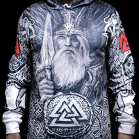Felpa con cappuccio vichinga Mjöllnir e Valknut Felpa con cappuccio vichinga Mjöllnir e Valknut
