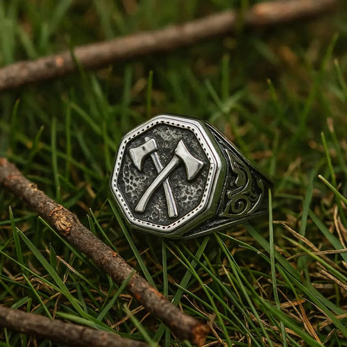 Bague Bague de hache de guerre croisée - acier inoxydable - Odins Hall