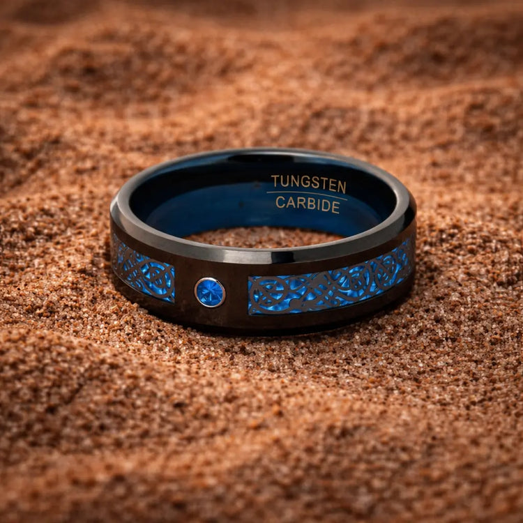Anello da Jarl 'valhalla azzurro' in tungsteno
