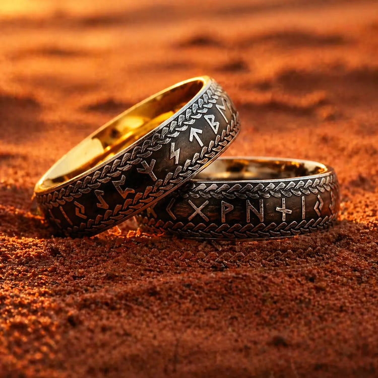 Anello vichingo \"Anello di Midgard Intrecciato di Rune\"