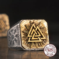 Anello vichingo in argento 925 - Il Valknut solare