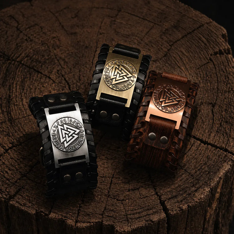 Bracciale in pelle regolabile - Simbolo Valknut®