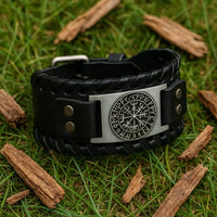 Bracciale in pelle nera - Runa vichinga