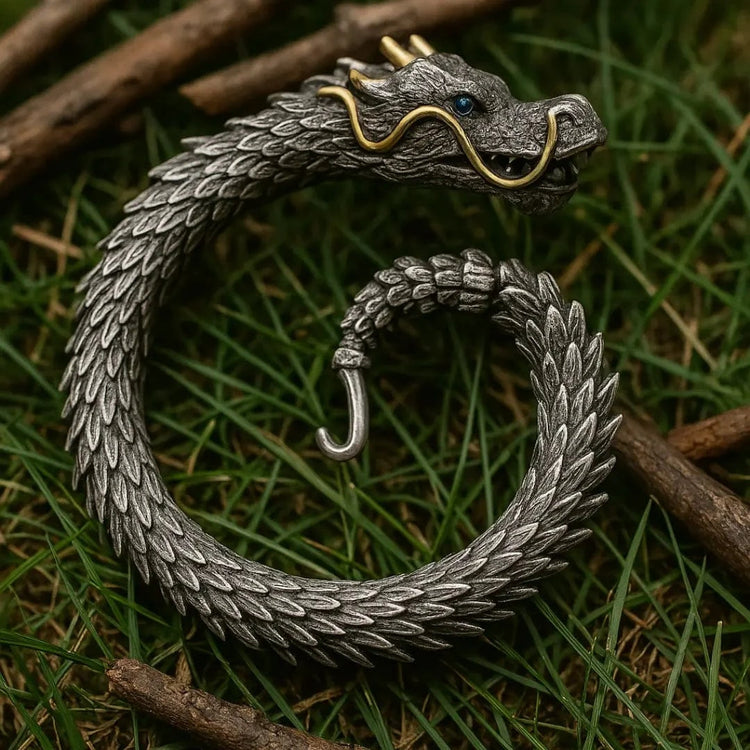 Bracciale Drago Doppia Testa Uomo, Acciaio Inossidabile Nastro D'oro Norse Vichingo Polsino Regolabile Fresco Lucido Twisted Braccio Anello Cavo - Foto 4