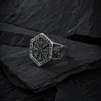 Chevalière vichinga con runa Vegvisir - Acciaio inossidabile