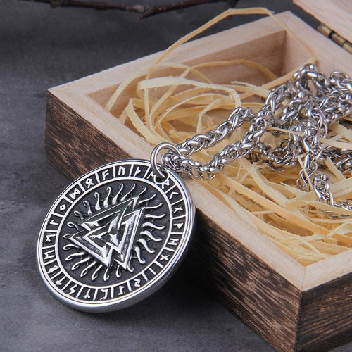 collier Collier Viking "Pendentif du Soleil Runic et Valknut" Argent / 70 cm - Odins Hall