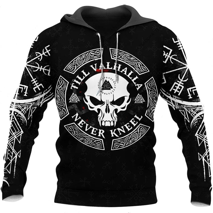 Felpa con cappuccio vichinga \"Warrior Skull Hoodie - Viaggio nel Valhalla