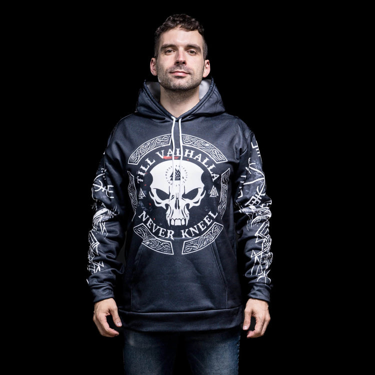 Felpa con cappuccio vichinga \"Warrior Skull Hoodie - Viaggio nel Valhalla