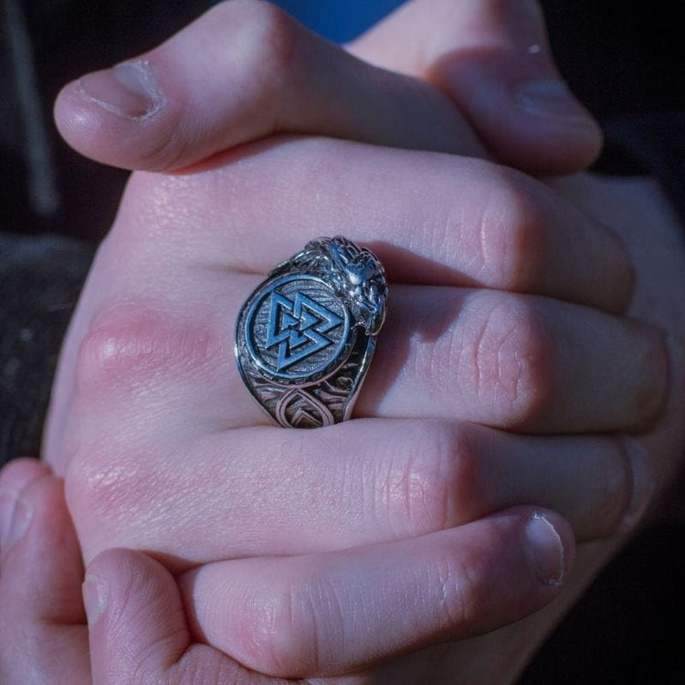 Anello da uomo Viking Ravens Odino argento acciaio inox Anello da uomo Viking Ravens Odino argento acciaio inox