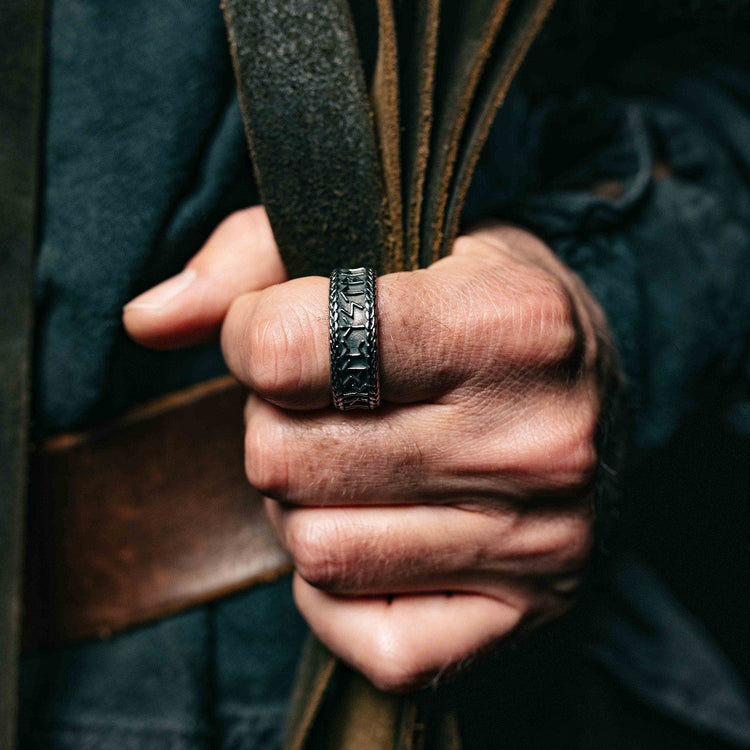 OIDEA Anello Da Uomo Vichingo, In Argento, Con Rune Nordiche, In - Foto 9