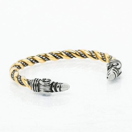 Bracelet Bracelet de Loyauté Viking - Corbeaux d'Odin Or et Argent sur fond blanc
