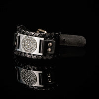 Bracciale in pelle nera - Runa vichinga