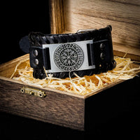 Bracciale in pelle nera - Runa vichinga