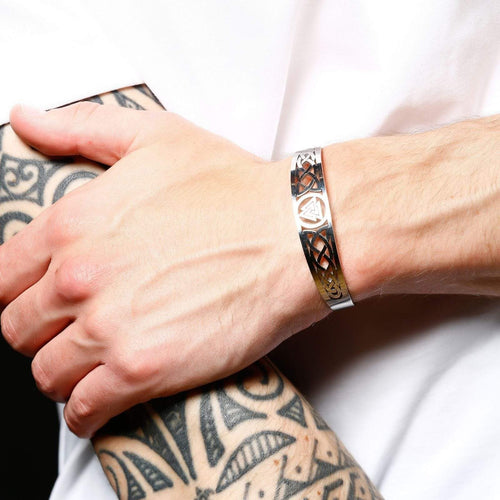 Bracelet Bracelet Viking Valknut ajustable en acier inoxydable porté
