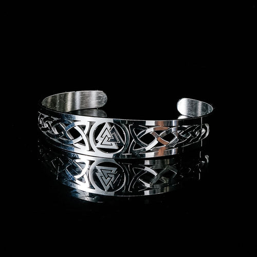 Bracelet Bracelet Viking Valknut ajustable en acier inoxydable sur fond noir