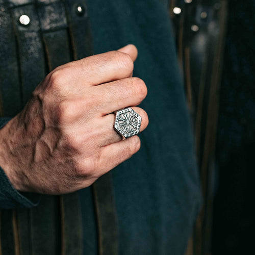 Bague Chevalière viking rune Vegvisir - Acier inoxydable - Odins Hall