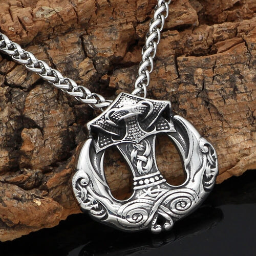 Collier Collier Mjolnir - marteau de Thor avec becs des corbeaux d'odin - Odins Hall
