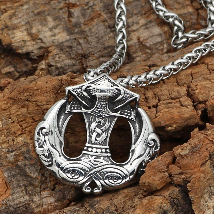 Collana Mjolnir - Martello di Thor con becchi di corvi di Odino