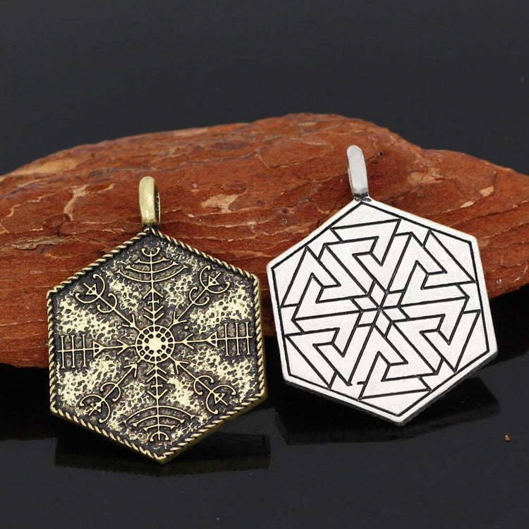 Collana piatto intagliato guida spirituale Vegvisir