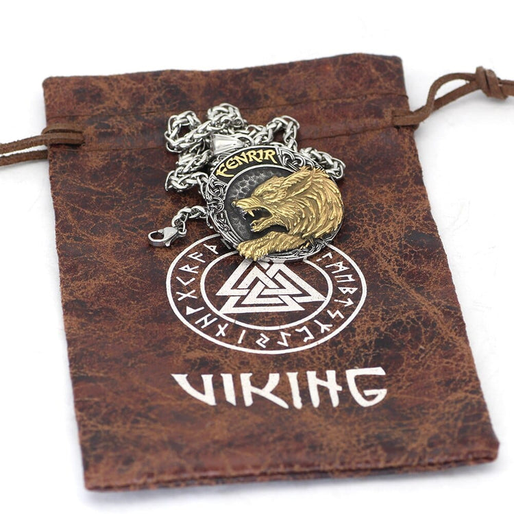 Collana Vichinga Odino Con Ciondolo Testa Di Lupo Fenrir - Acciaio Inox Collana Vichinga Odino Con Ciondolo Testa Di Lupo Fenrir - Acciaio Inox