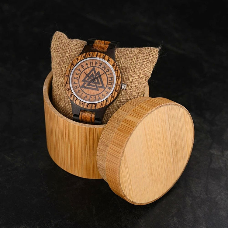 Valknut Orologio in legno - Odin's Hall