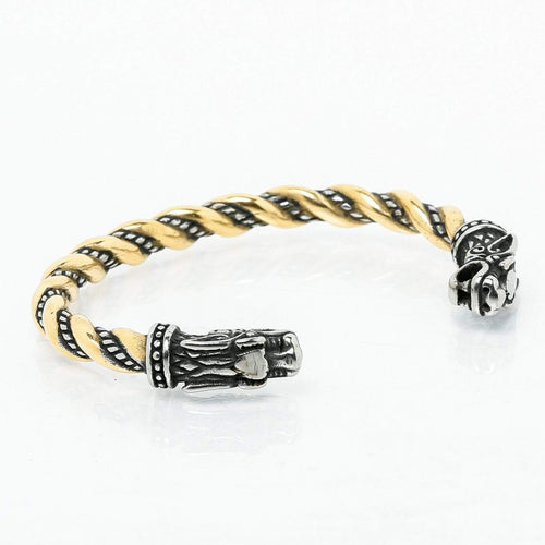 Bracelet Bracelet de loyauté - 2 têtes de Fenrir Mix Argent et Or  sur fond blanc