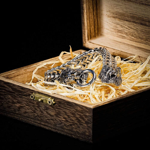 Bracelet Bracelet Viking - Double tête de Lion - Acier Inoxydable dans sa boite