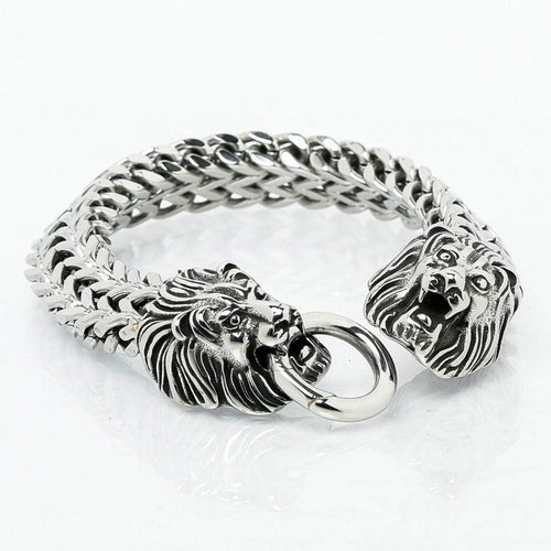 Bracelet Bracelet Viking - Double tête de Lion - Acier Inoxydable sur fond blanc