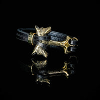 Bracciale vichingo Testa di Fenrir in cuoio